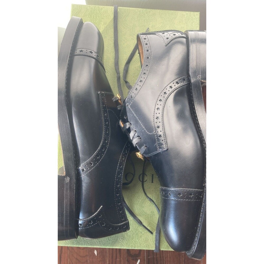 GUCCI Men's Rooster Brogue Leather Derby in Black Sz US Size 7 - Picture 5 of 10